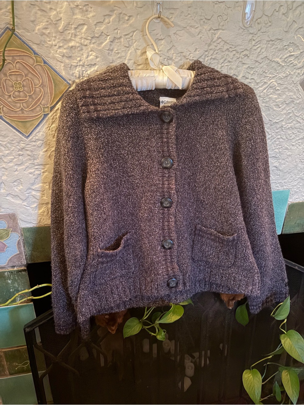 Columbia purple sweater jacket/ cardigan with chunky buttons